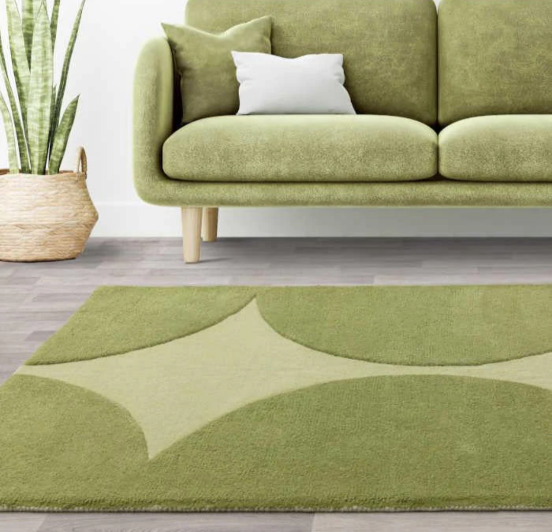 Green Geometric Modern Area Rug – Minimalist Starburst Design Contemporary Carpet for Living Room, Bedroom & Office Decor