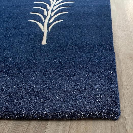 Navy Blue Peacock Feather Rug – Elegant Modern Carpet for Living Room, Bedroom & Home Décor
