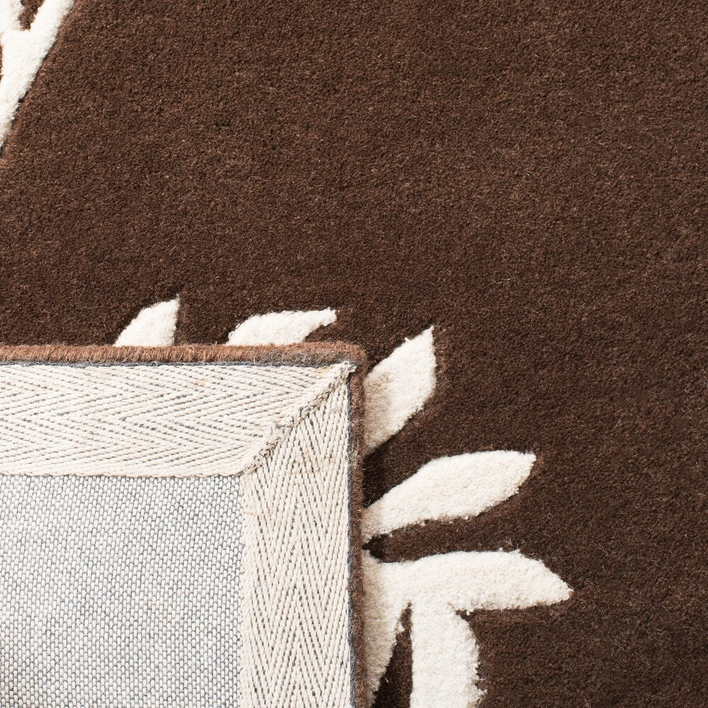 Brown Floral Area Rug – Elegant Botanical Leaf Pattern in Beige & White – Soft Hand-Tufted Carpet for Living Room, Bedroom & Modern Home Décor