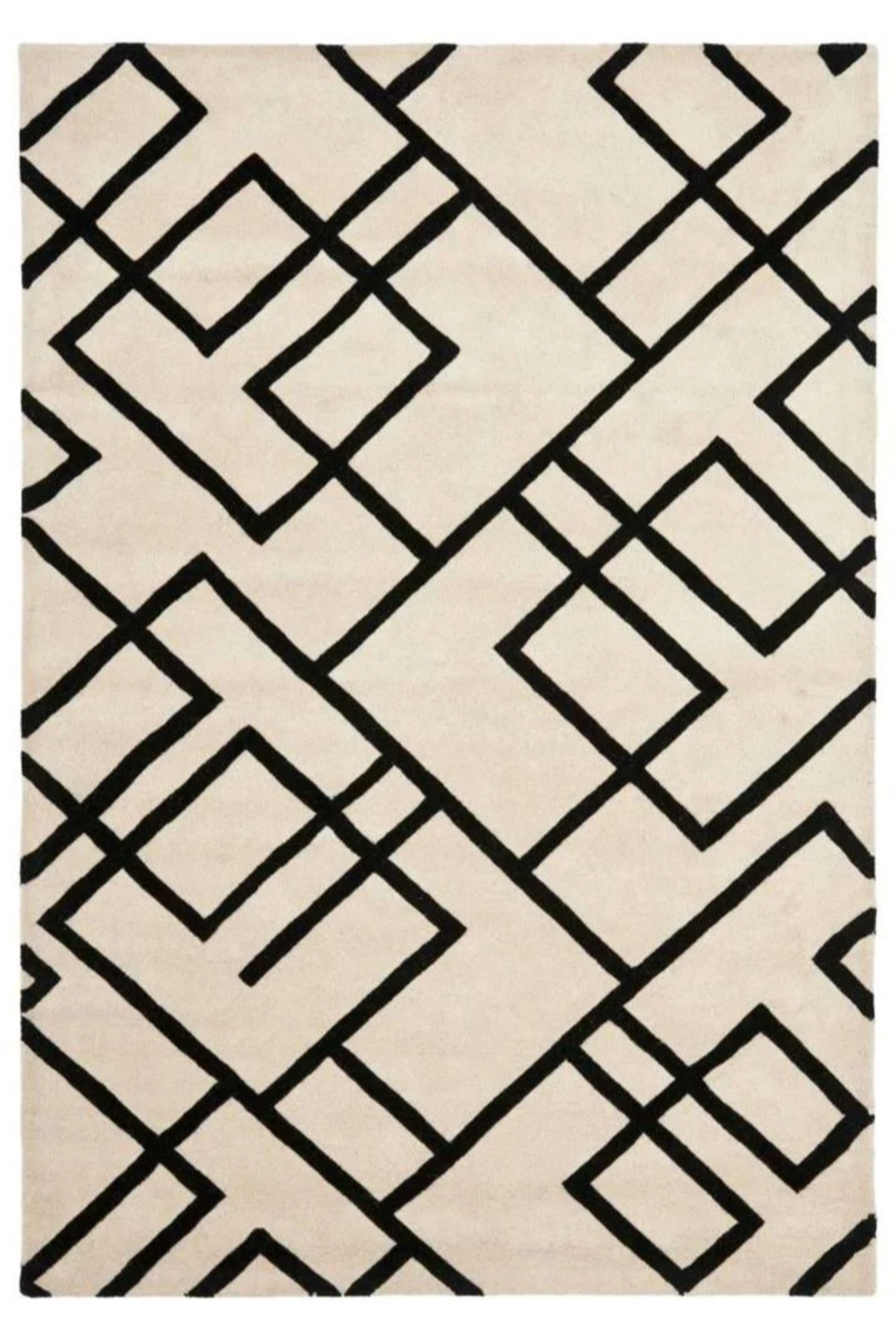 Modern Beige and Black Geometric Area Rug – Contemporary Abstract Line Pattern Carpet for Living Room, Bedroom & Office Decor