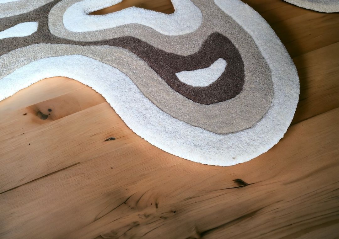 Abstract Irregular Tufted Rug | Modern Wavy Carpet | Handmade Neutral Earth Tone Mat