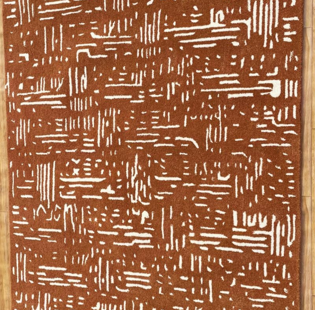 Modern Rust Brown and White Abstract Geometric Tufted Area Rug – Soft Handmade Contemporary Carpet for Living Room, Bedroom, Office Decor