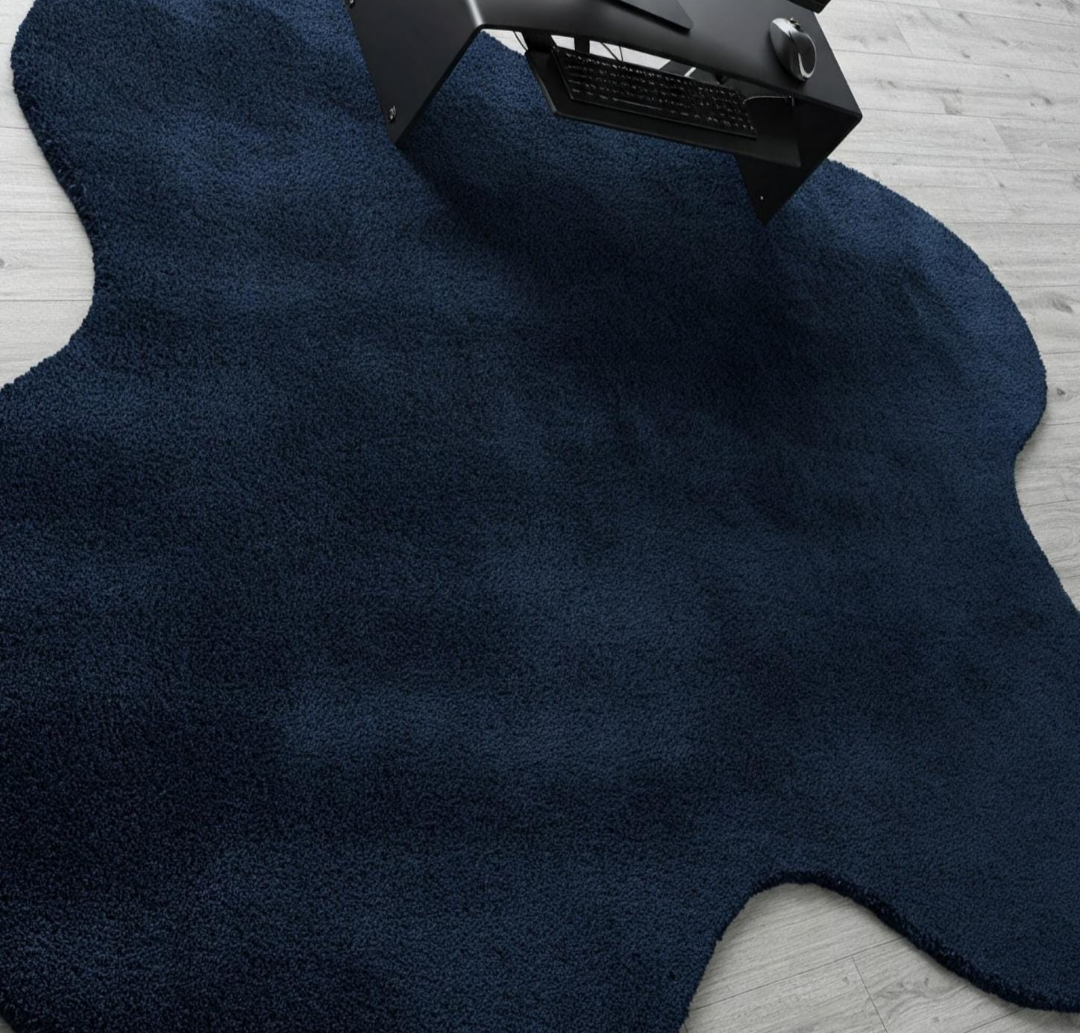 Navy Blue Irregular Shaped Area Rug – Soft Modern Carpet for Office, Bedroom, or Living Room – Unique Abstract Floor Mat