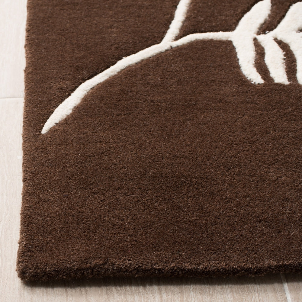 Brown Floral Area Rug – Elegant Botanical Leaf Pattern in Beige & White – Soft Hand-Tufted Carpet for Living Room, Bedroom & Modern Home Décor