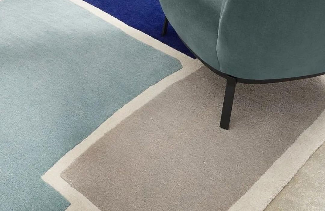 Modern Blue White Geometric Wool Area Rug | Hand-Tufted Carpet