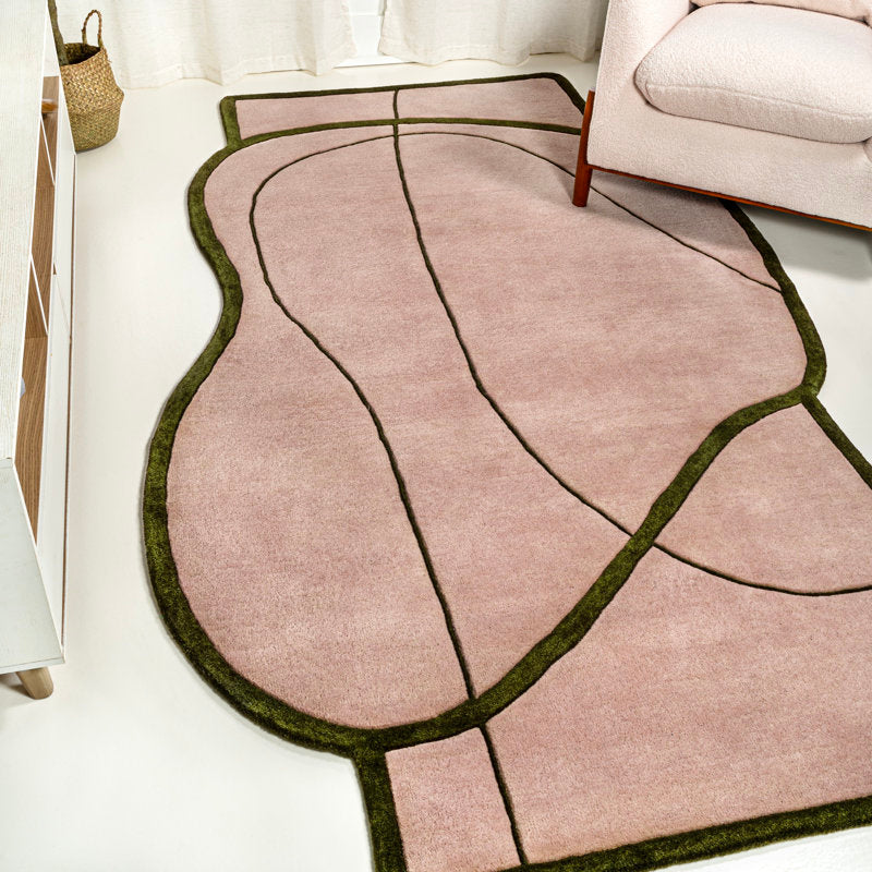 Pink Abstract Irregular Rug – Modern Hand-Tufted Carpet for Living Room or Bedroom