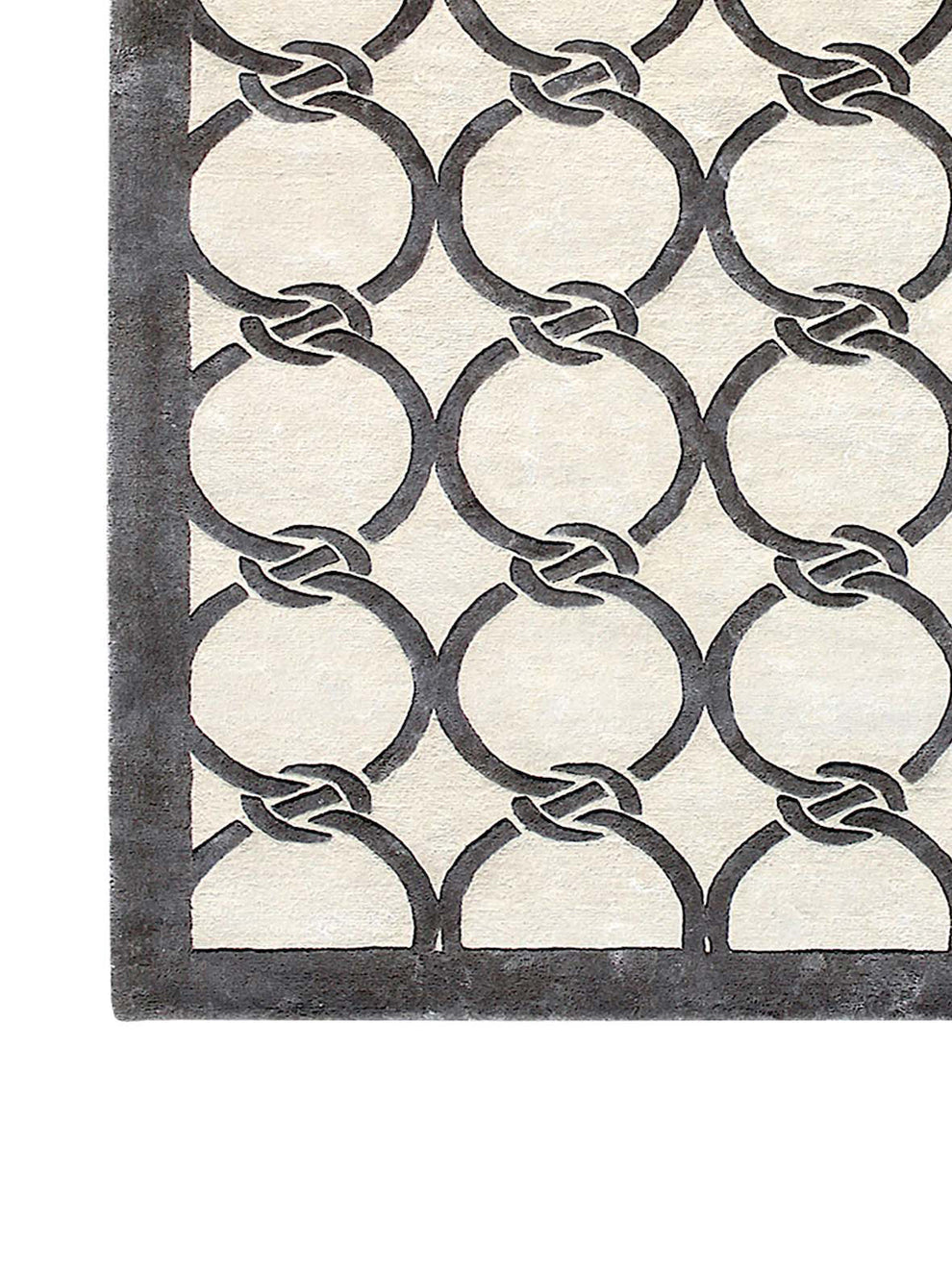 Modern Hand-Knotted Wool Rug | Luxury Geometric Circle Design Carpet | Contemporary Black & Ivory Area Rug | Handmade Living Room & Bedroom Decor