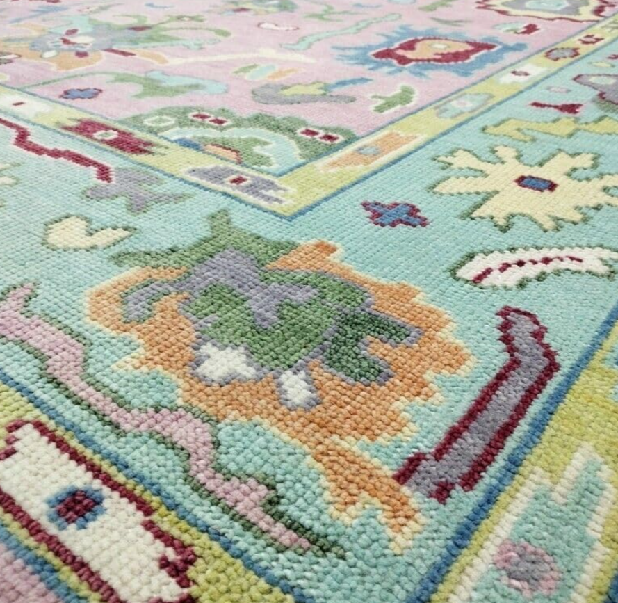 Hand Knotted Oushak Rug – Luxury Turkish Wool Carpet | Modern Vintage Distressed Area Rug