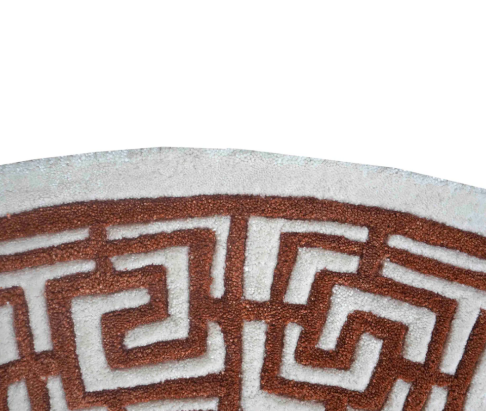 Luxury Round Area Rug with Greek Key Border – Modern Abstract Circle Design, Handcrafted Soft Carpet for Living Room & Bedroom Decor