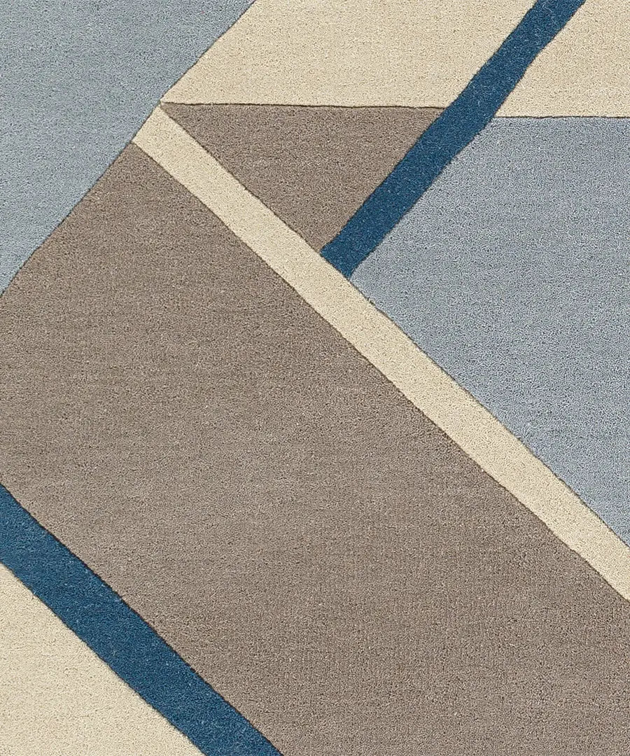 Modern Geometric Area Rug – Abstract Blue, Beige & Gray Contemporary Carpet for Living Room & Bedroom Decor