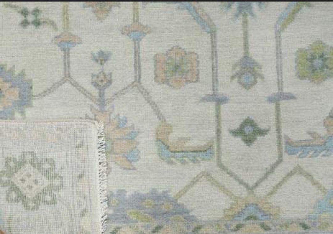 Handmade Light Blue Oushak Rug – Soft Wool Vintage Turkish Design | Traditional Oriental Area Carpet