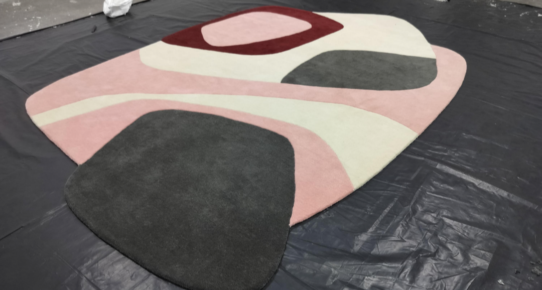 Modern Abstract Area Rug Hand Tufted Wool | Irregular Shape Carpet for Living Room, Bedroom
