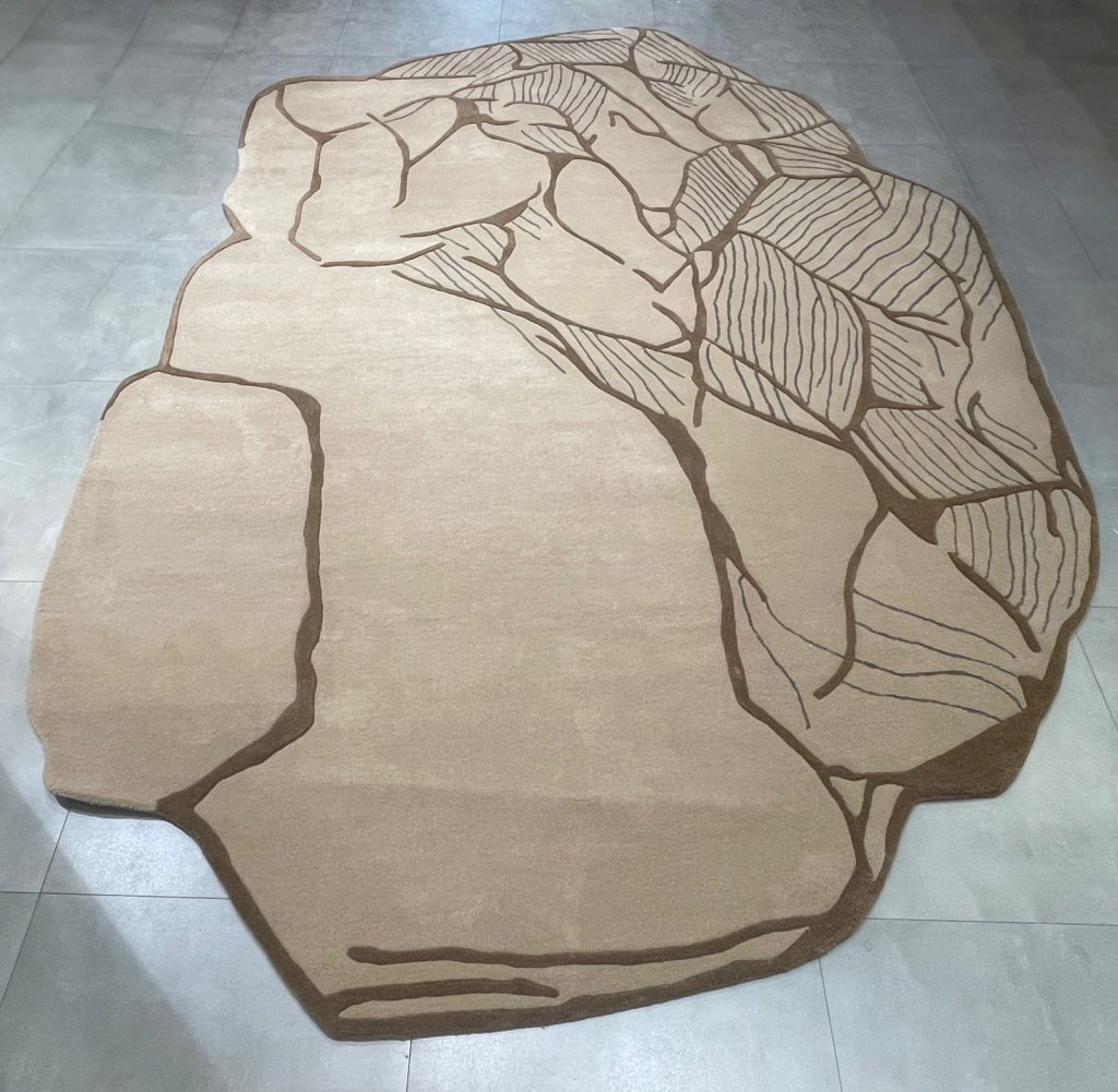 Stone Shape Area Rug – Irregular Modern Abstract Carpet in Beige & Brown for Living Room, Bedroom, or Entryway – Unique Geometric Rock-Inspired Floor Decor
