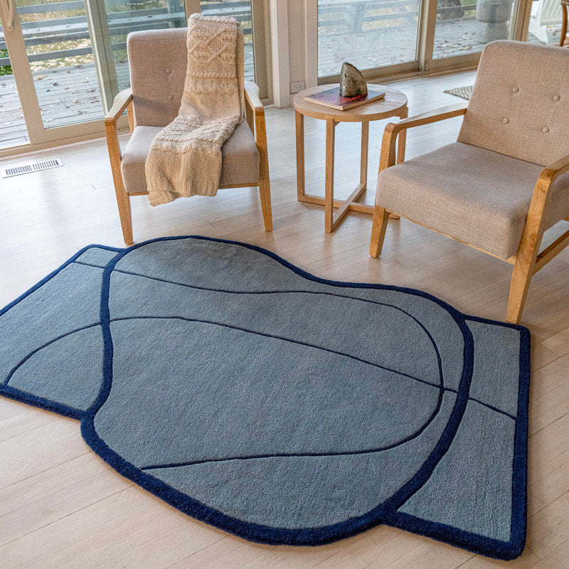 Blue Abstract Irregular Rug – Modern Hand-Tufted Area Carpet for Living Room & Bedroom
