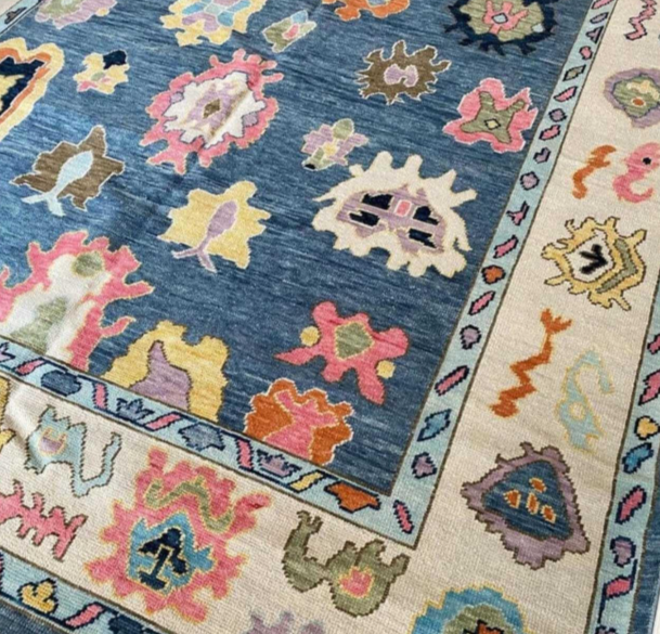 Hand Knotted Oushak Rug – Vintage Turkish Design | Luxury Wool Area Carpet for Living Room