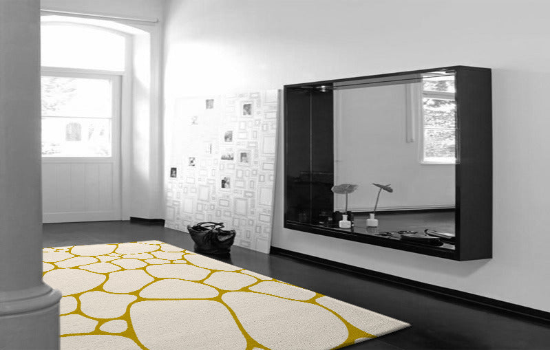 Beige and Mustard Yellow Pebble Pattern Rug – Modern Geometric Carpet for Living Room, Bedroom & Home Décor