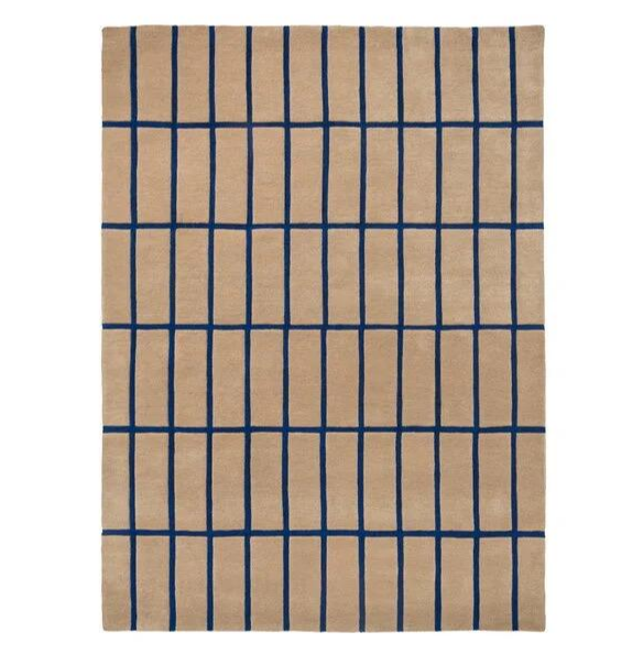 Modern Beige and Blue Grid Pattern Area Rug – Minimalist Geometric Carpet for Living Room, Bedroom & Contemporary Home Décor