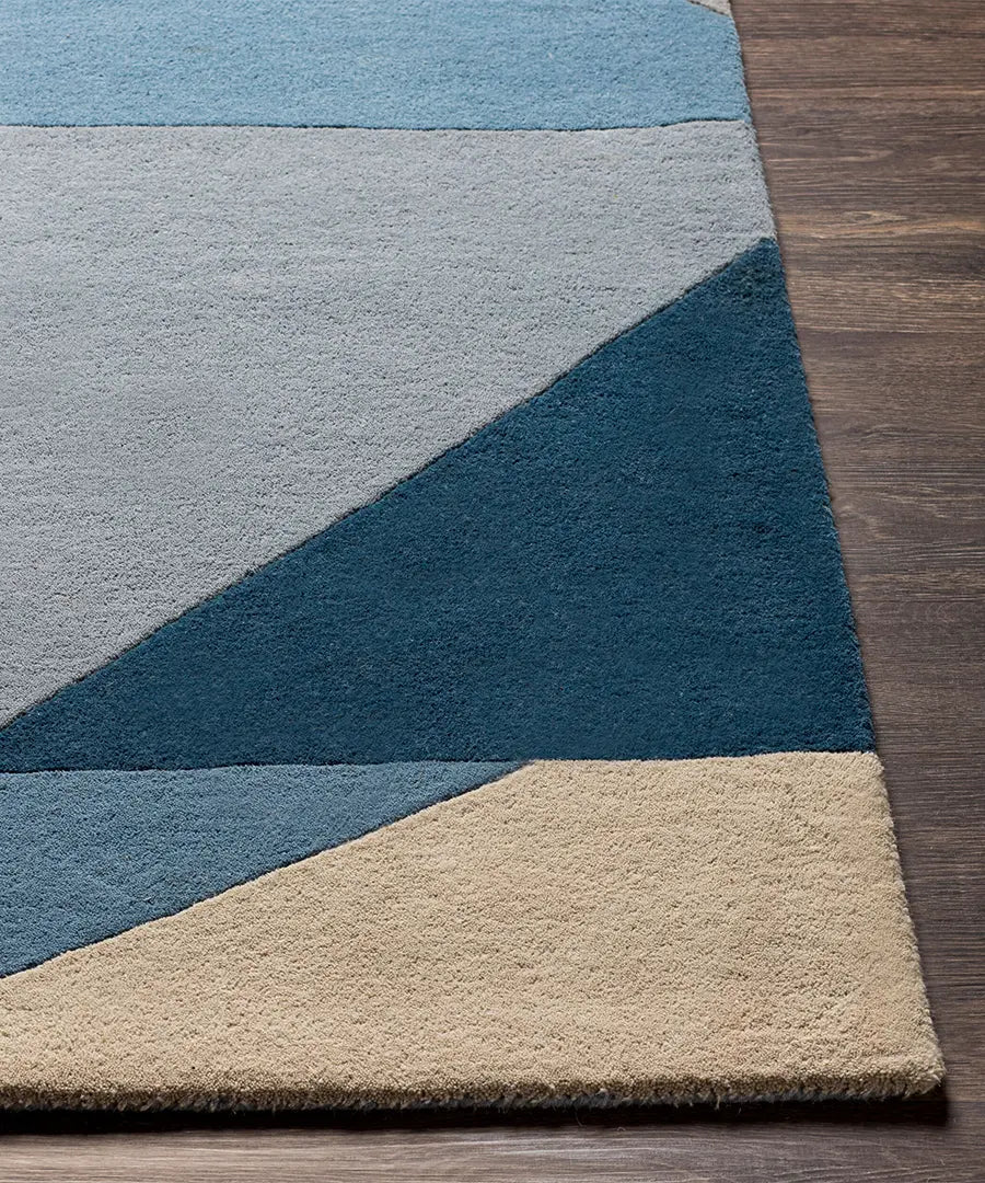 Geometric Abstract Area Rug – Blue, Beige & Gray Modern Carpet for Living Room, Bedroom & Office Decor