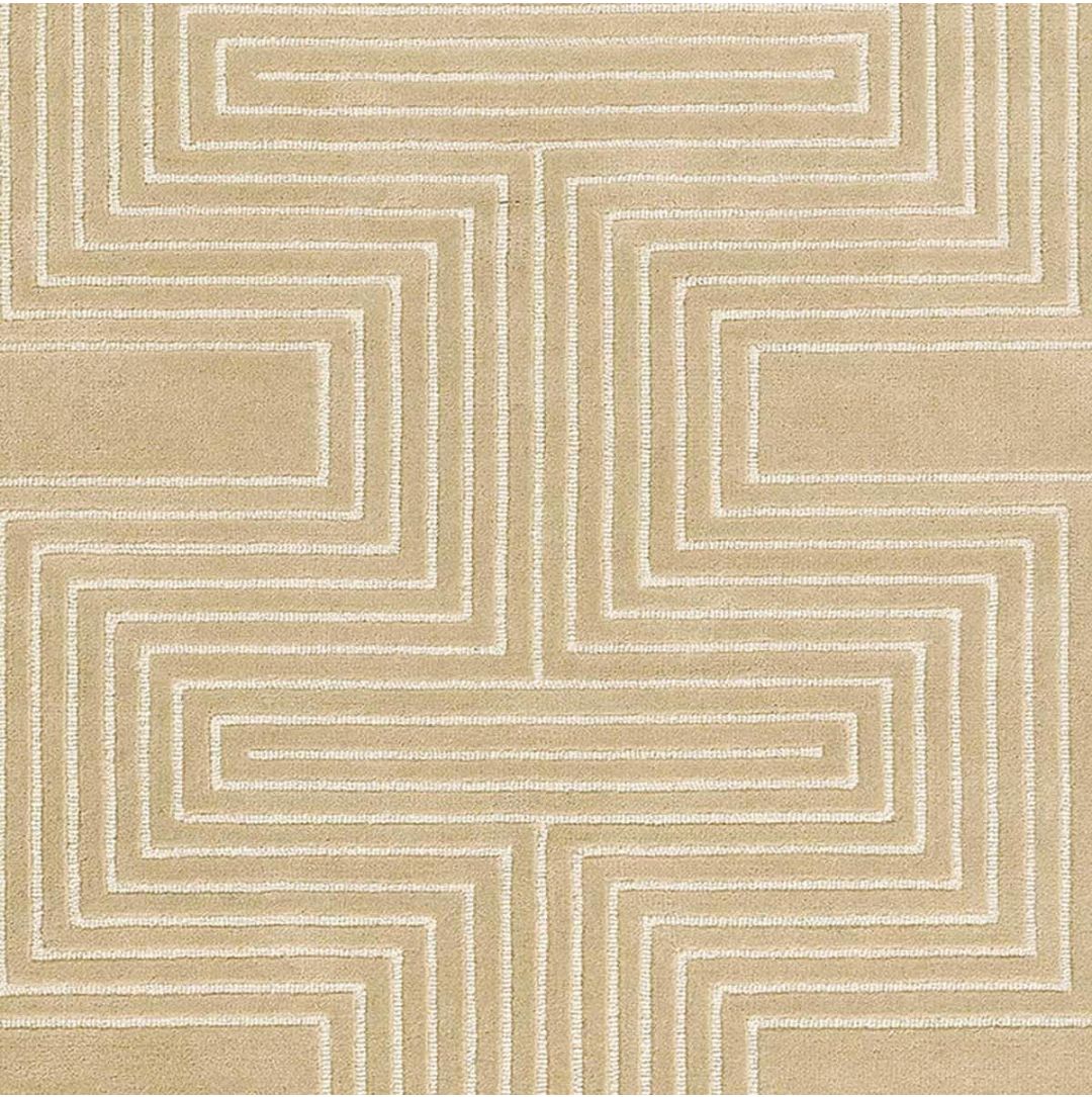 Beige Handmade Wool Rug – Modern Geometric Maze Pattern Carpet for Living Room & Bedroom