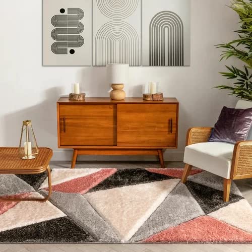 Handcrafted Super Soft Microfiber Shaggy Pink Black Silver Ivory Carpet Nuha Rugs