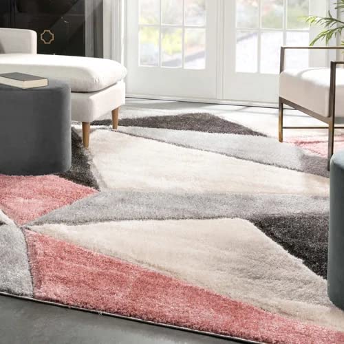 Handcrafted Super Soft Microfiber Shaggy Pink Black Silver Ivory Carpet Nuha Rugs