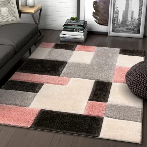 Handcrafted Super Soft Microfiber Shaggy Pink Black Silver Ivory Box Shape Carpet Nuha Rugs