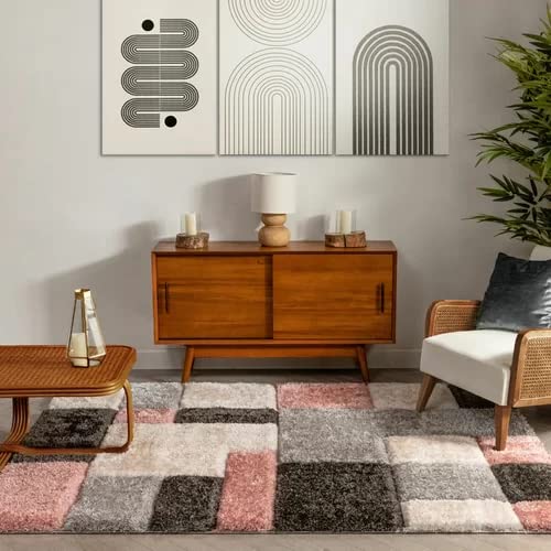 Handcrafted Super Soft Microfiber Shaggy Pink Black Silver Ivory Box Shape Carpet Nuha Rugs
