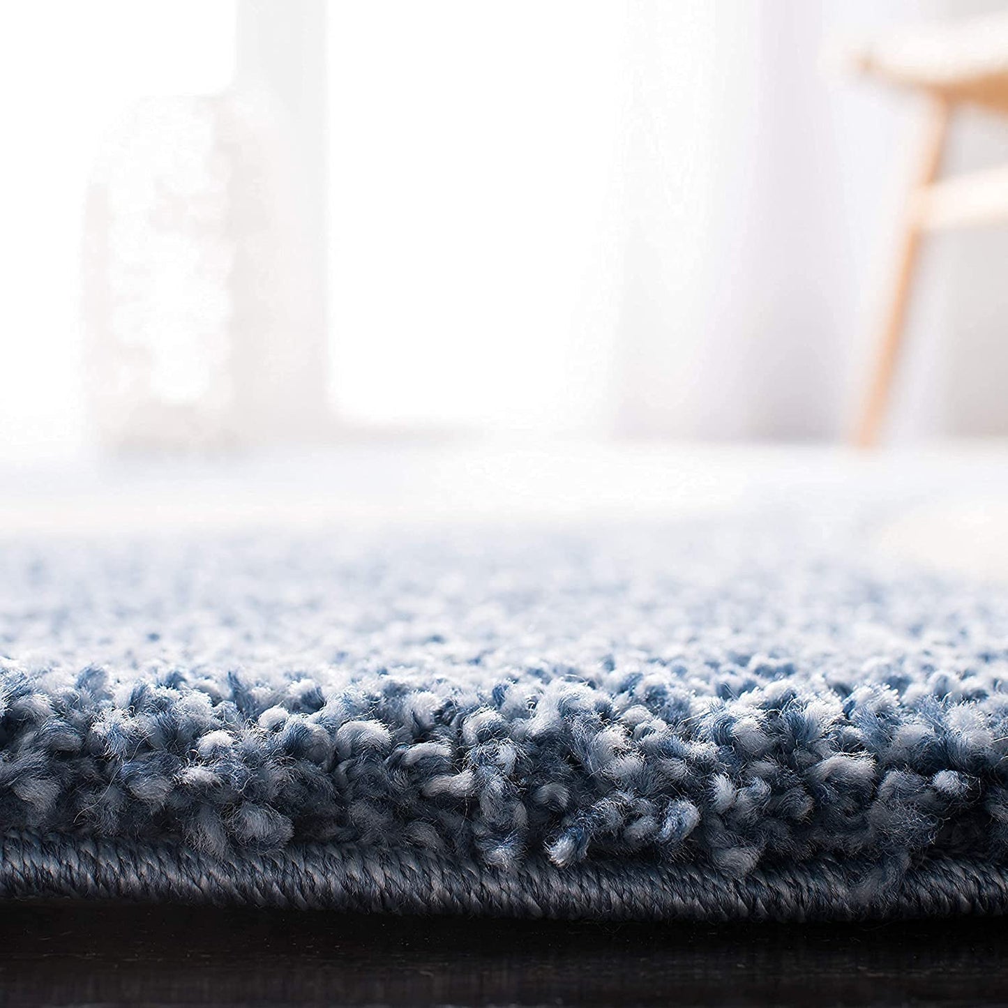 Handcrafted Super Soft Microfiber Shaggy Teal Blue Ivory Halfmoon Carpet Nuha Rugs