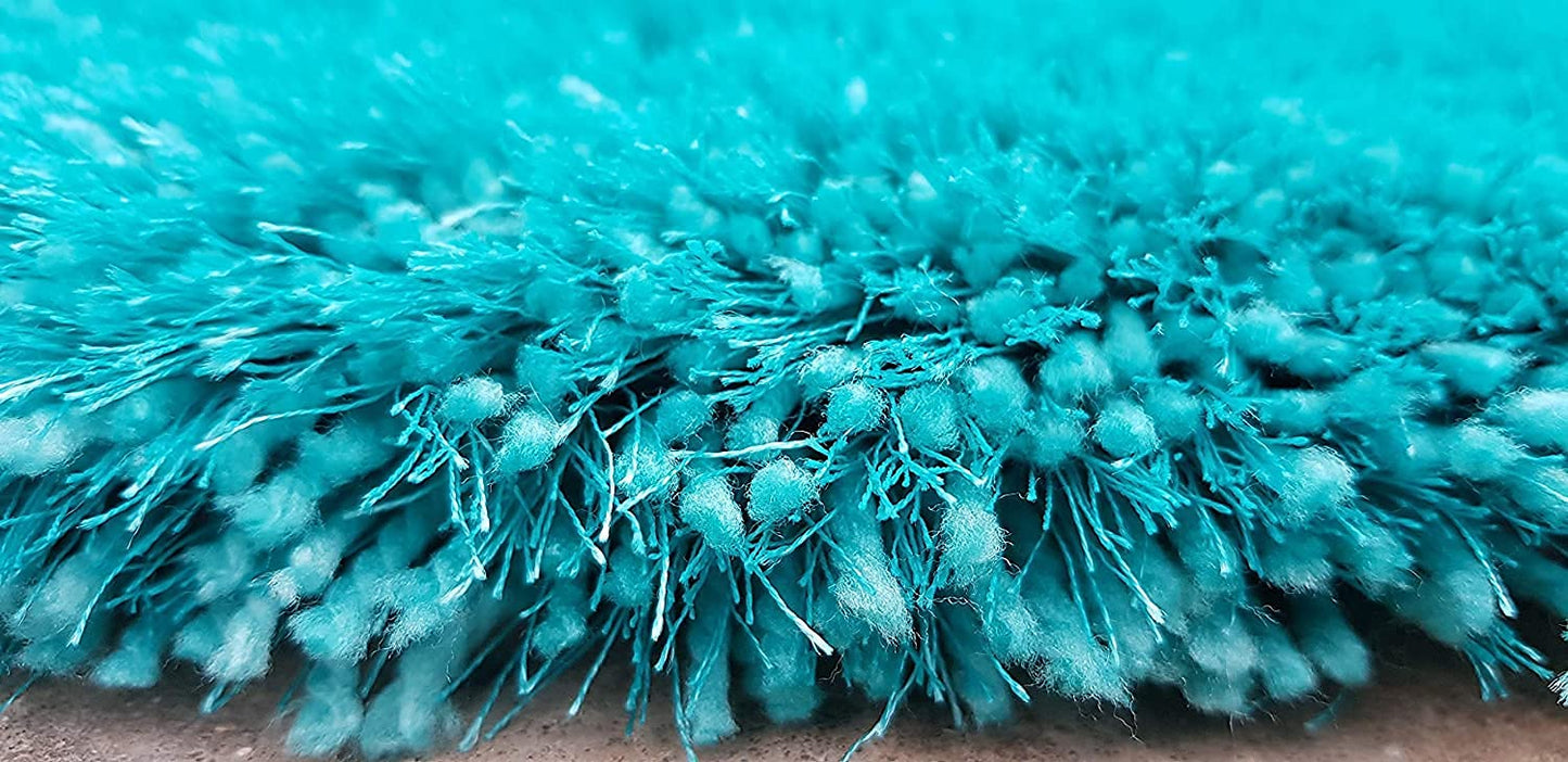 Handcrafted Super Soft Microfiber Shaggy Turquoise Carpet Nuha Rugs