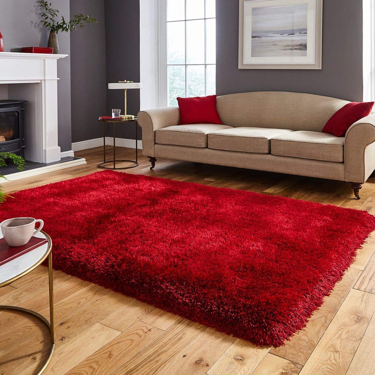 Handcrafted Super Soft Microfiber Shaggy Red Carpet Nuha Rugs