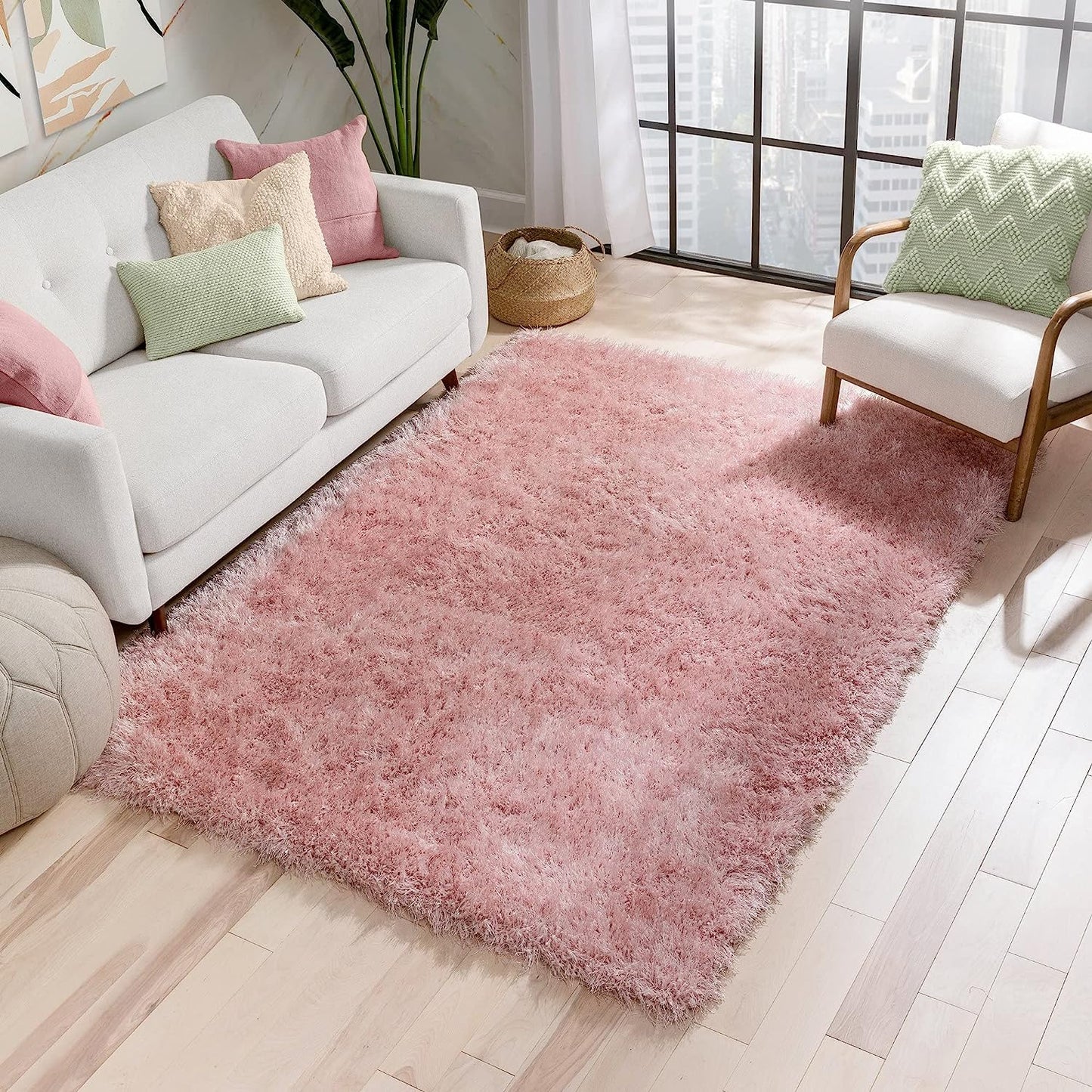 Handcrafted Super Soft Microfiber Shaggy Pink Carpet Nuha Rugs