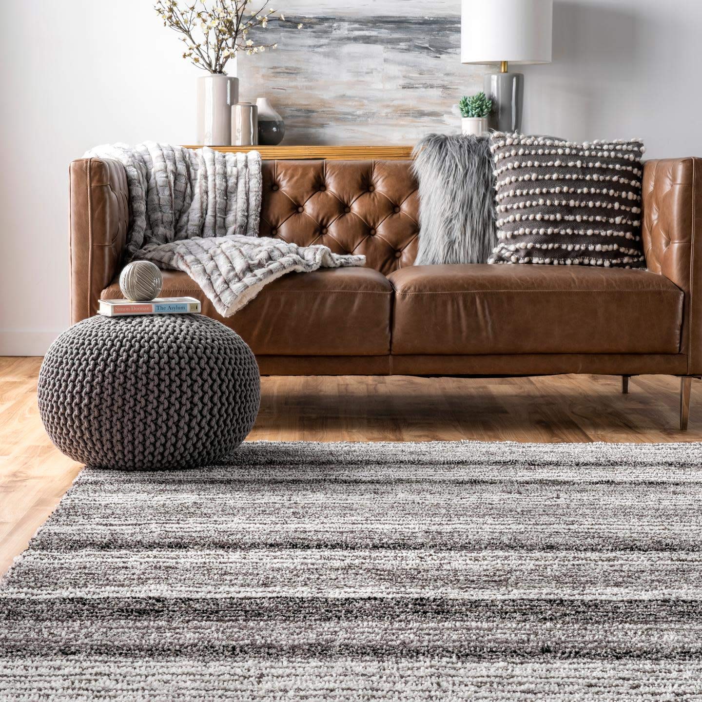 Handcrafted Super Soft Microfiber Shaggy Grey Ivory Mixture Carpet Nuha Rugs