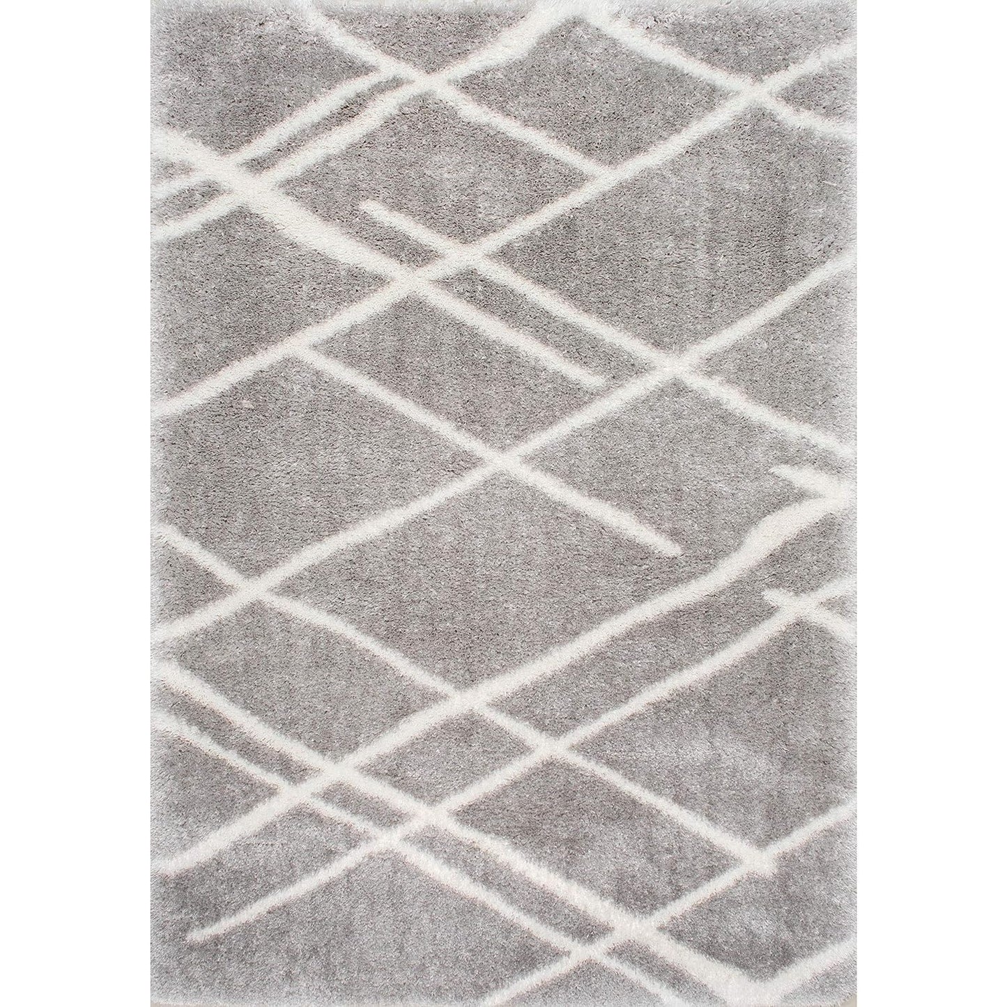 Handcrafted Super Soft Microfiber Shaggy Grey Ivory Cross Carpet Nuha Rugs