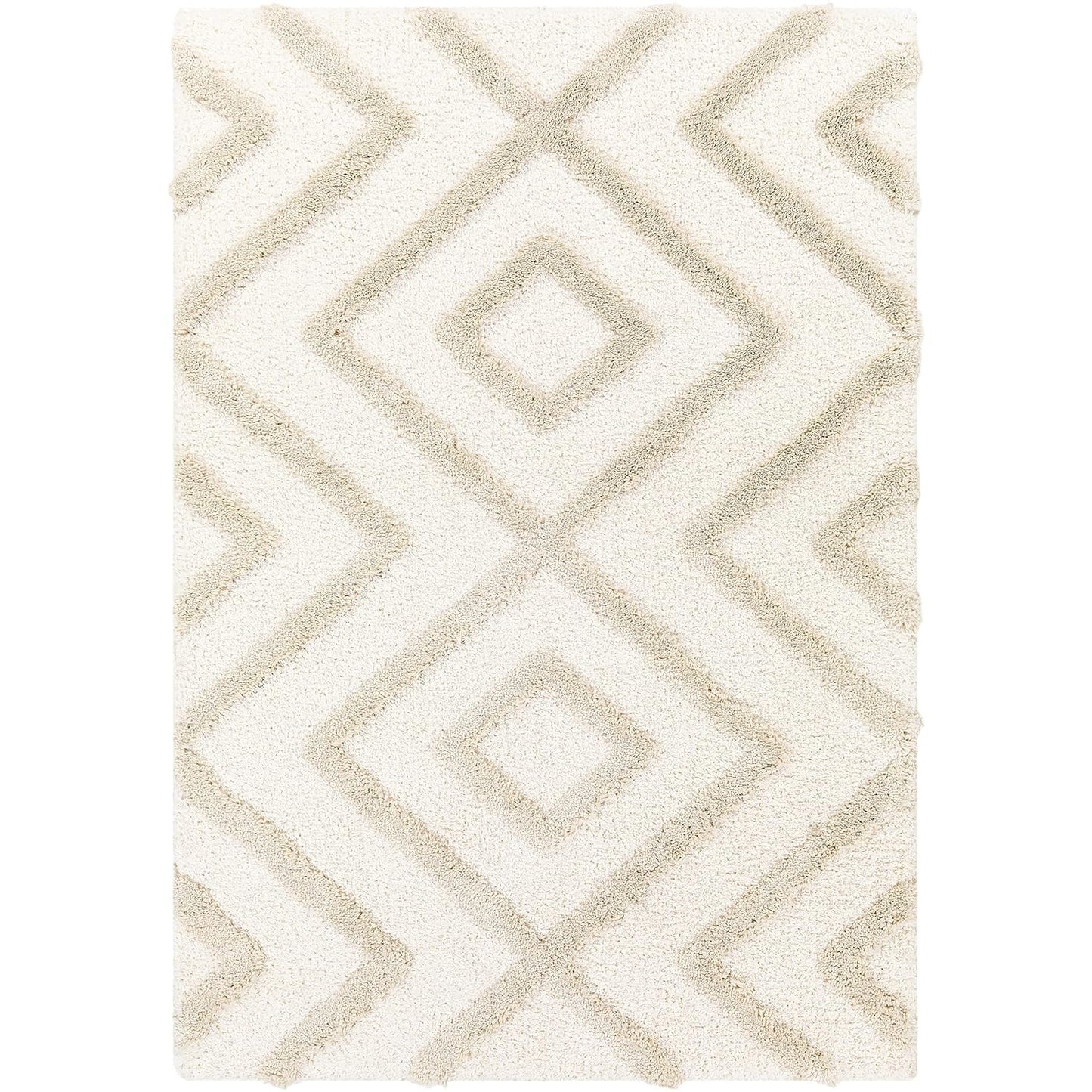 Handcrafted Super Soft Microfiber Shaggy Ivory Beige Rhombus Carpet Nuha Rugs