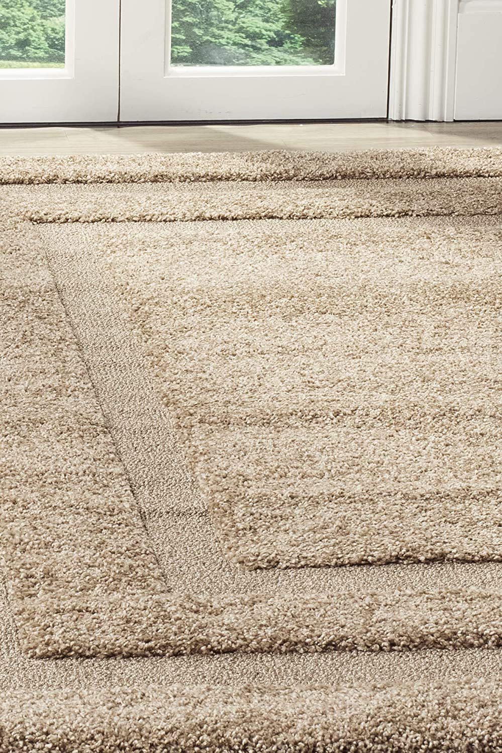 Handcrafted Super Soft Shaggy Beige Frame Design Carpet Nuha Rugs