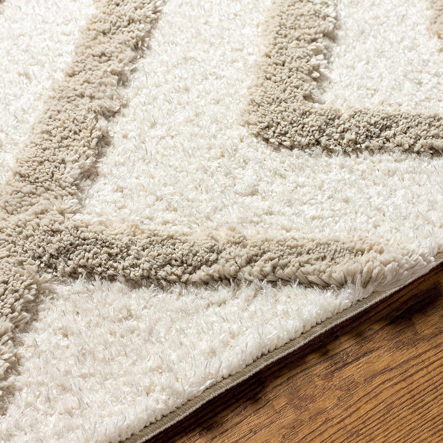 Handcrafted Super Soft Microfiber Shaggy Ivory Beige Rhombus Carpet Nuha Rugs