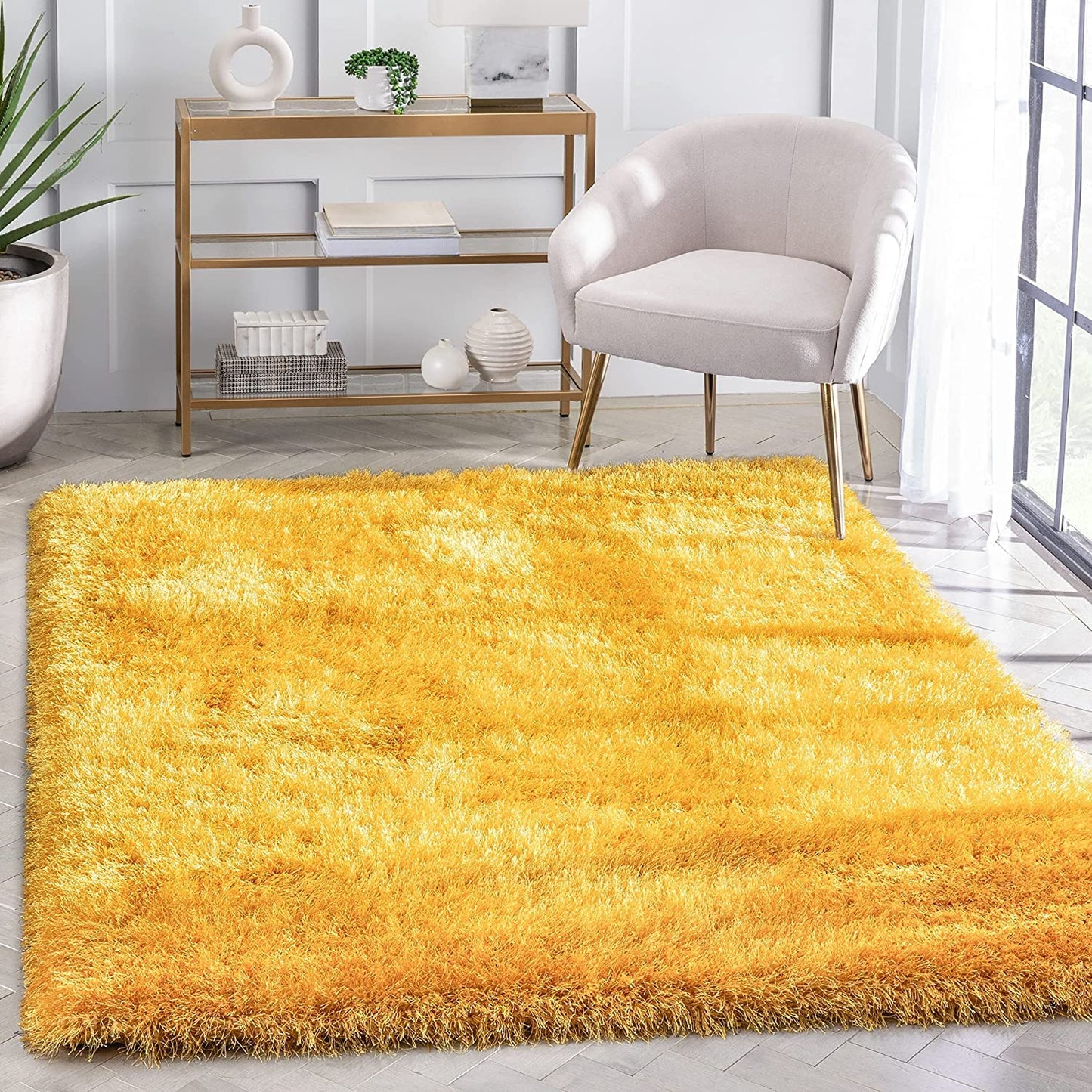 Handcrafted Super Soft Microfiber Shaggy Yellow Carpet Nuha Rugs