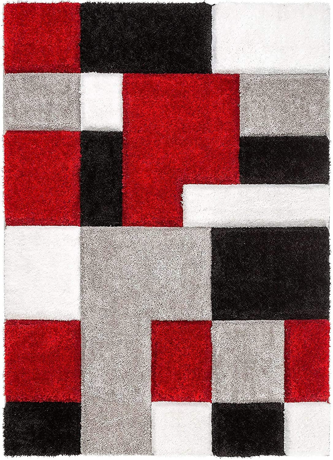 Handcrafted Super Soft Microfiber Shaggy Red Black Silver Ivory Box Shape Carpet Nuha Rugs