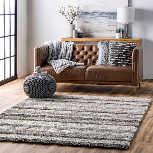 Handcrafted Super Soft Microfiber Shaggy Grey Ivory Mixture Carpet Nuha Rugs