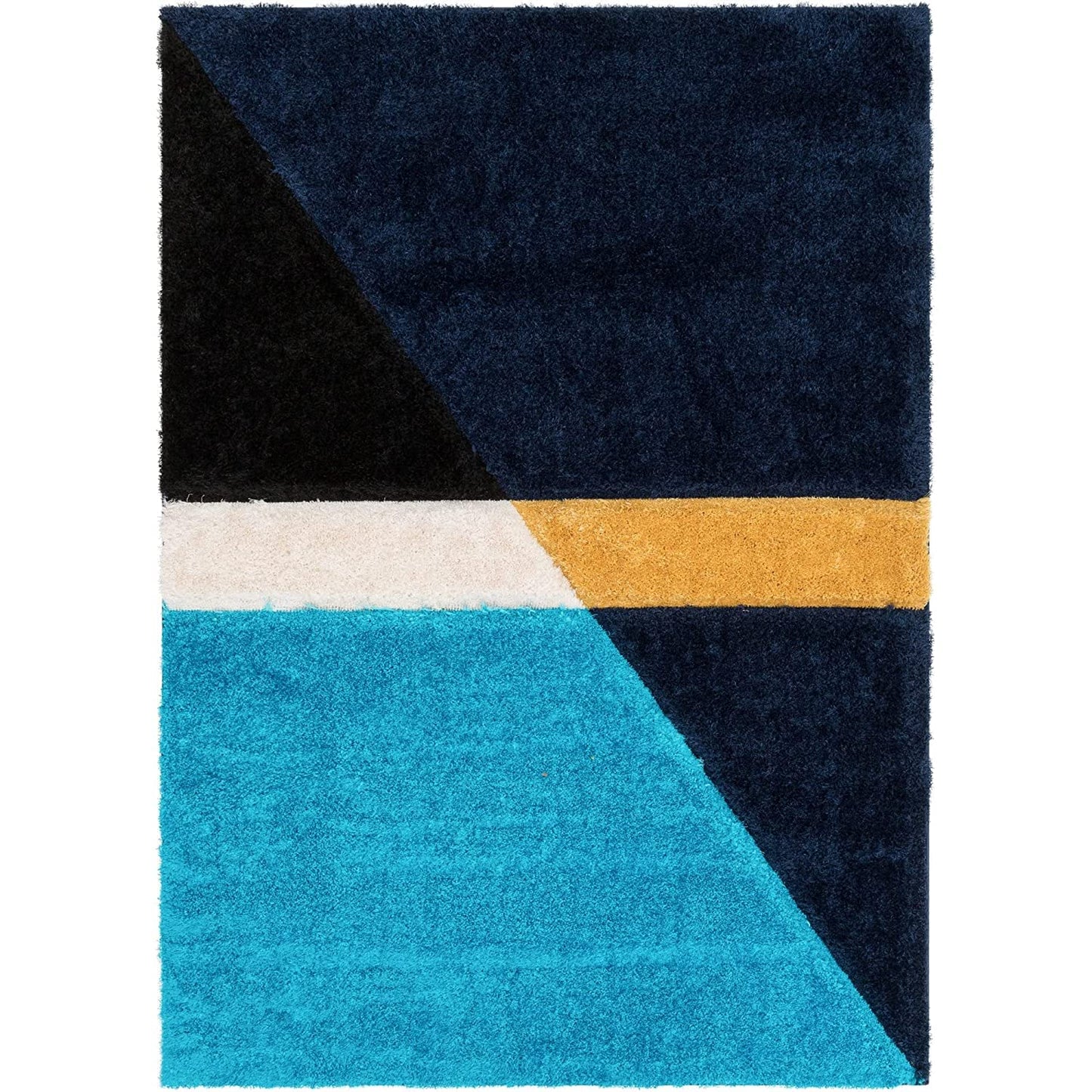 Handcrafted Super Soft Microfiber Shaggy Blue Turquoise Yellow Cross Shape Carpet Nuha Rugs