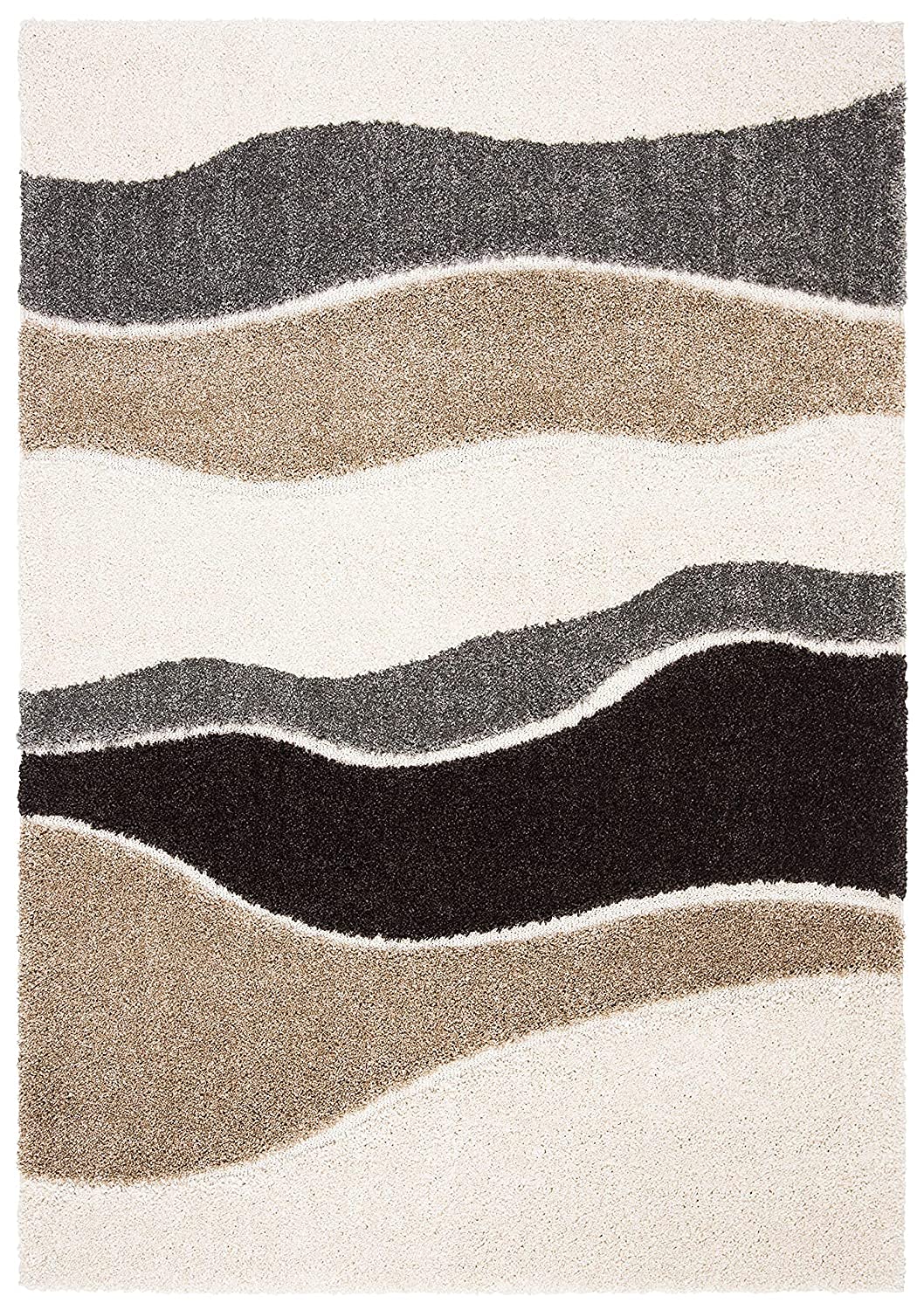 Handcrafted Super Soft Microfiber Shaggy Brown Beige Ivory Wave Shape Carpet Nuha Rugs