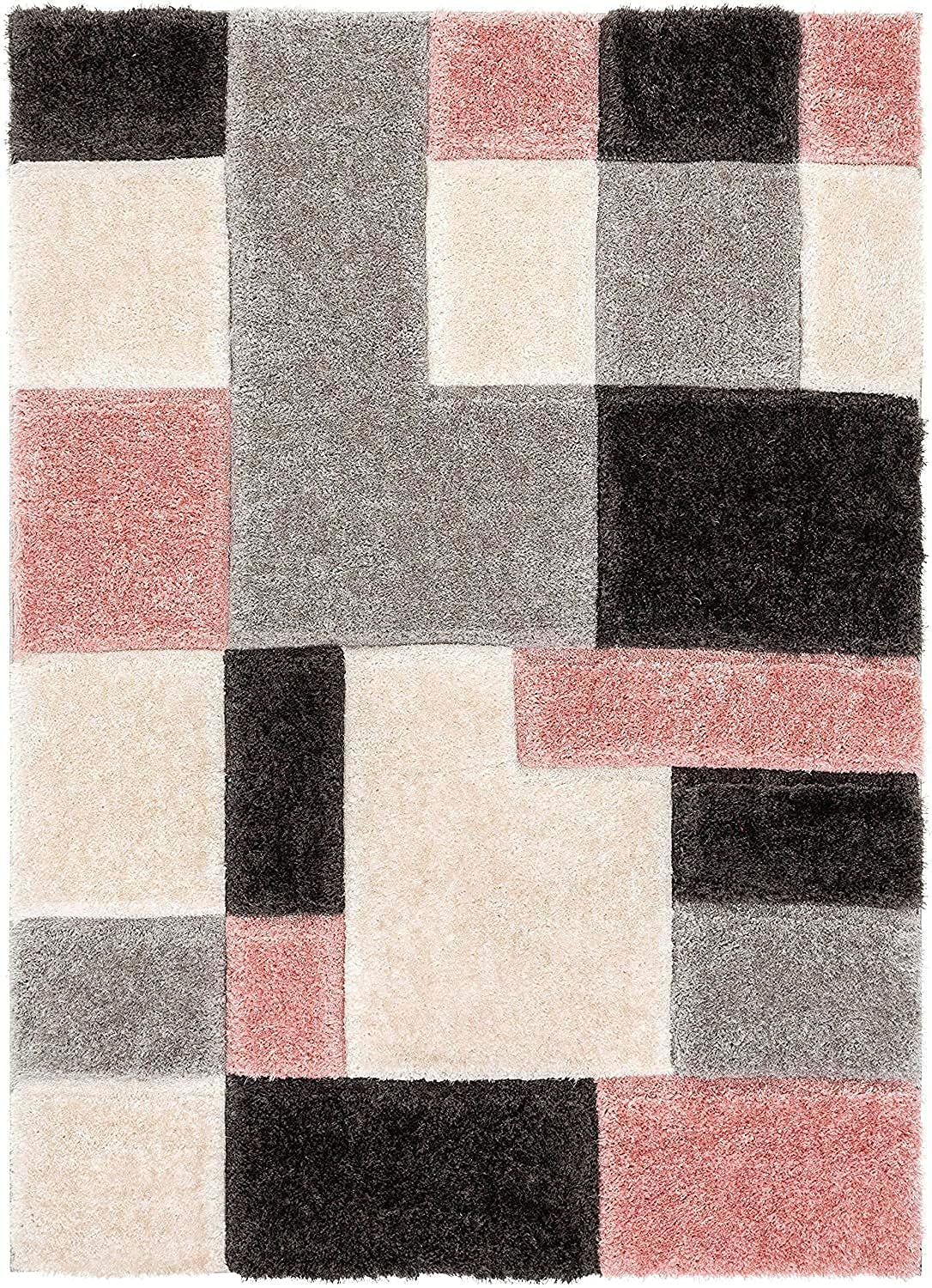 Handcrafted Super Soft Microfiber Shaggy Pink Black Silver Ivory Box Shape Carpet Nuha Rugs