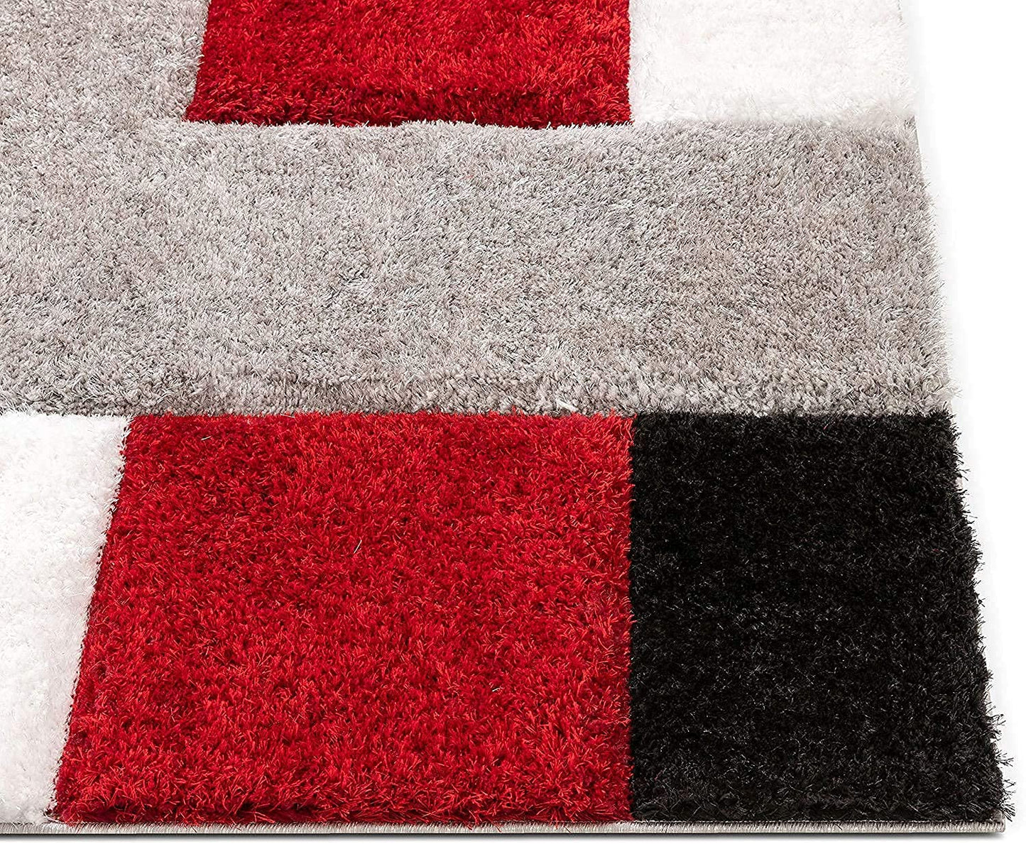 Handcrafted Super Soft Microfiber Shaggy Red Black Silver Ivory Box Shape Carpet Nuha Rugs