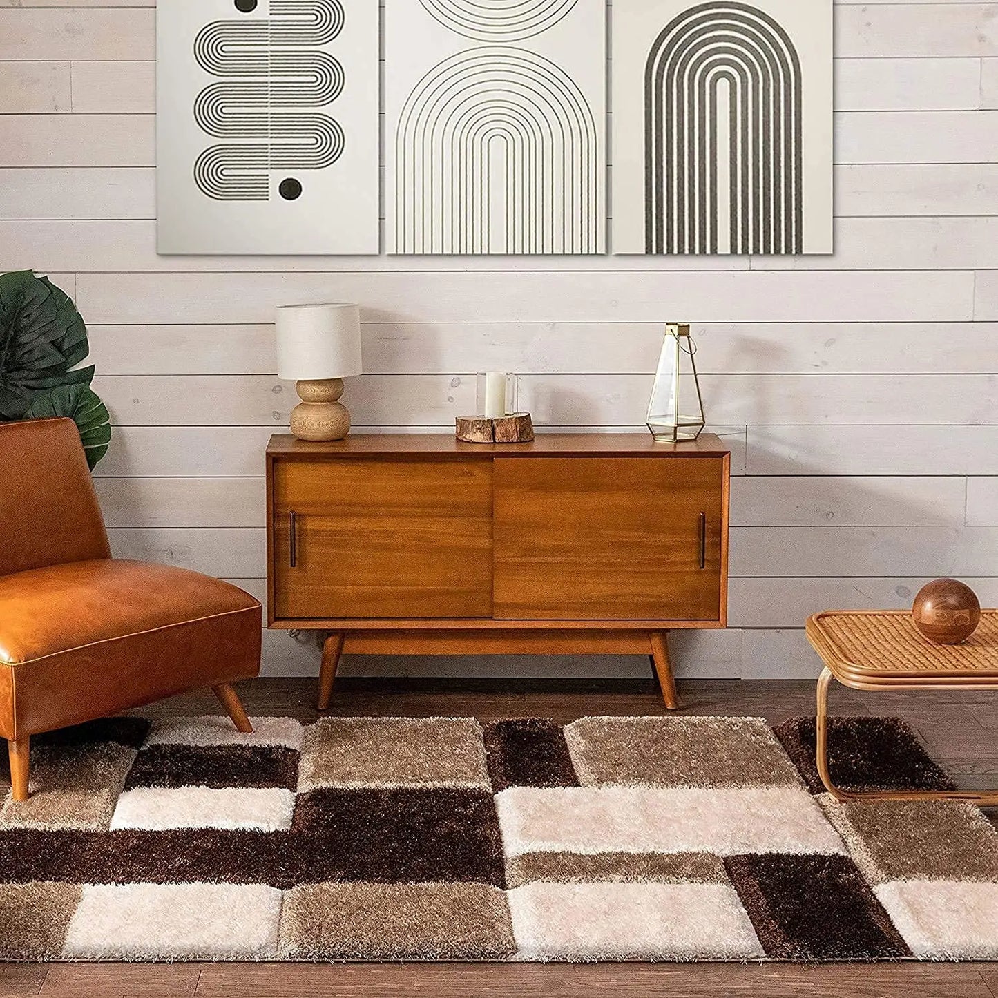 Handcrafted Super Soft Microfiber Shaggy Brown Beige Ivory Carpet Nuha Rugs