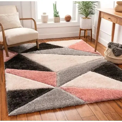 Handcrafted Super Soft Microfiber Shaggy Pink Black Silver Ivory Carpet Nuha Rugs