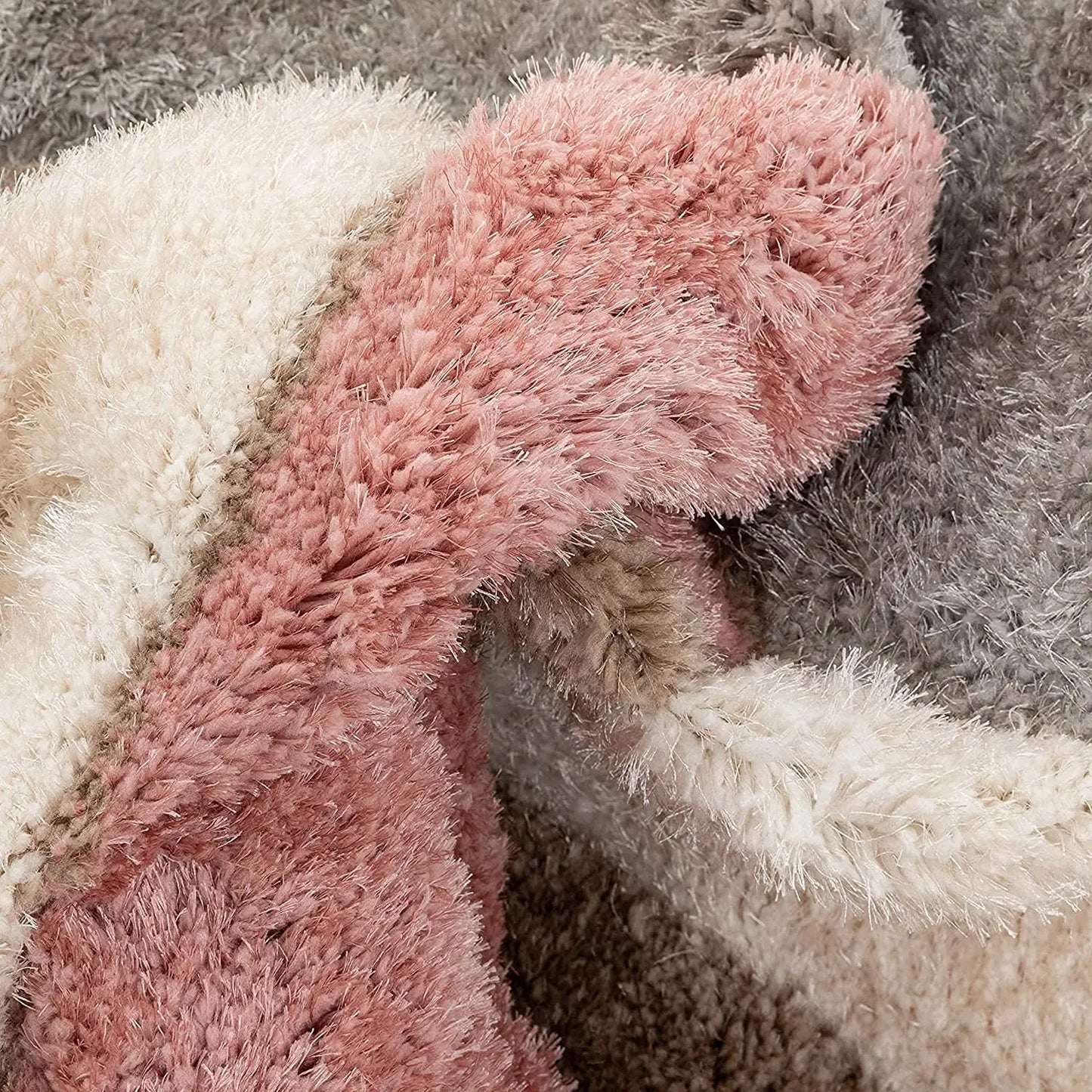 Handcrafted Super Soft Microfiber Shaggy Pink Silver Beige Ivory Carpet Nuha Rugs