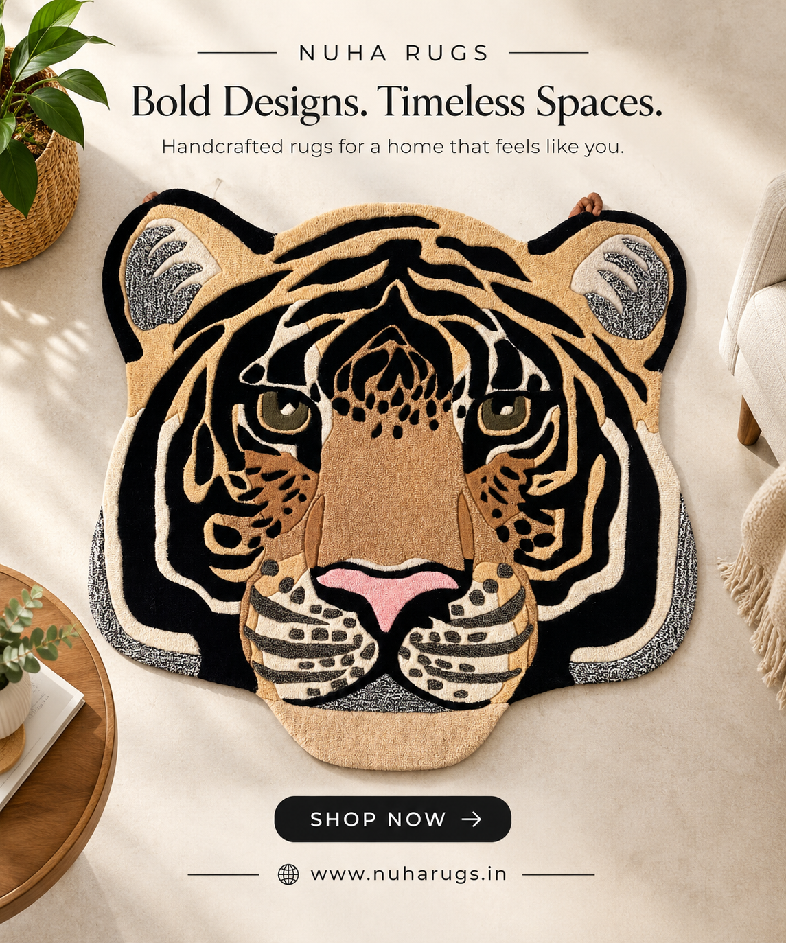 Hand Tufted Tiger Rug, Wild Animal Area Rug, Tiger Face Rug, Statement Wall Hanging, Modern Nursery Rug, Jungle Decor, Animal Lover Gift