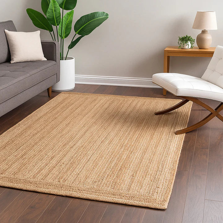 Terra Natural Jute Braided Carpet – Handmade Eco-Friendly Area Rug, Neutral Boho Rustic Farmhouse Floor Rug, Reversible Flatweave Jute Rug