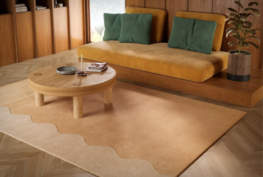 Beige & Tan Wave Edge Modern Area Rug – Minimalist Contemporary Carpet for Living Room, Bedroom & Office Décor