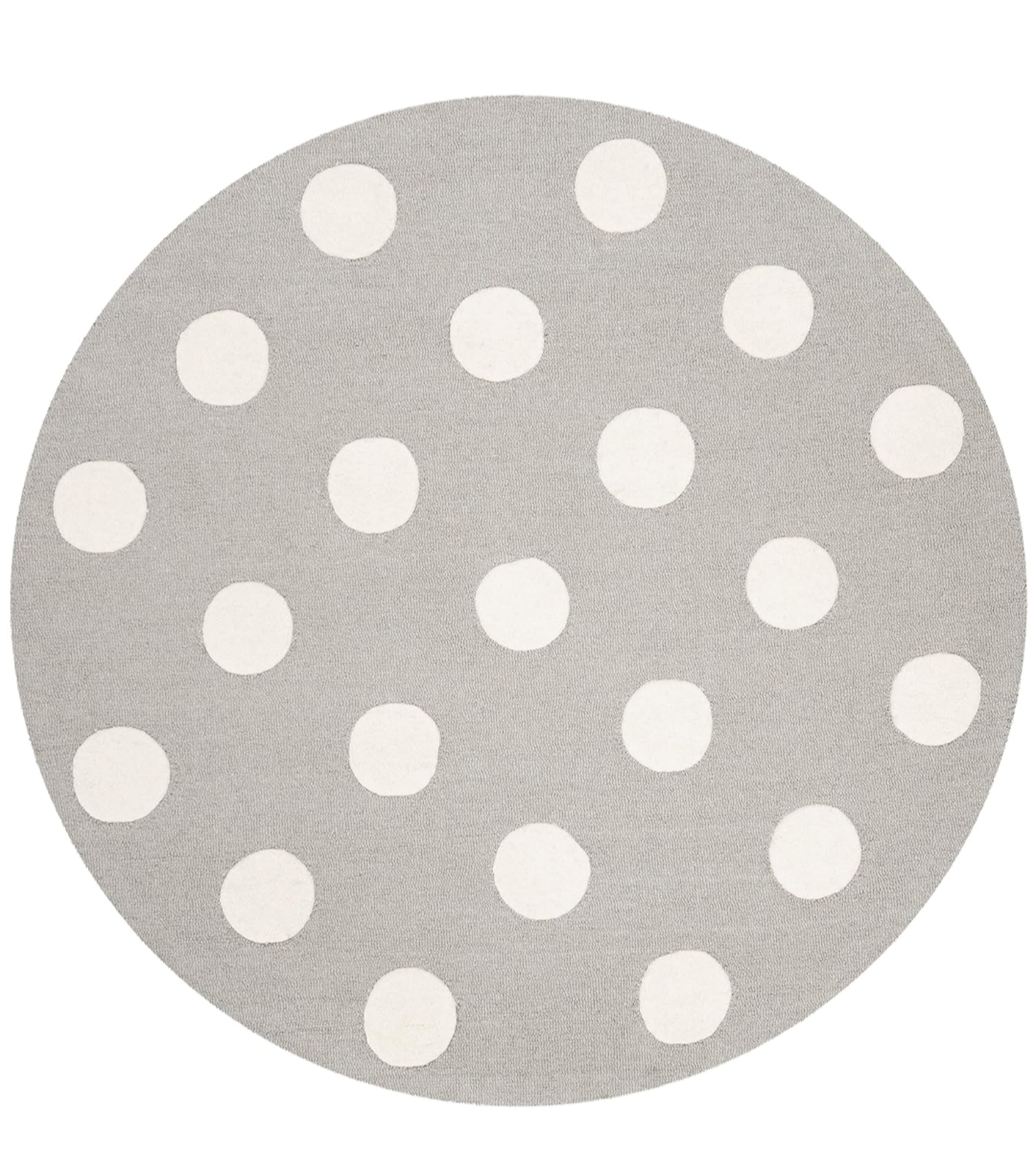 Gray Polka Dot Round Kids Rug – Soft Area Carpet for Nursery, Playroom & Baby Room Decor